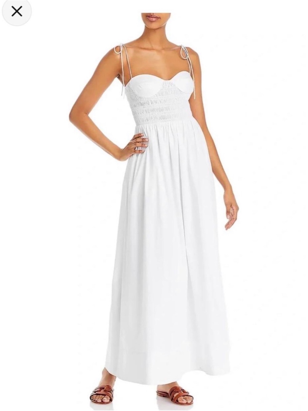 STAUD White Smocked Bust Maxi Dress with Tie Straps